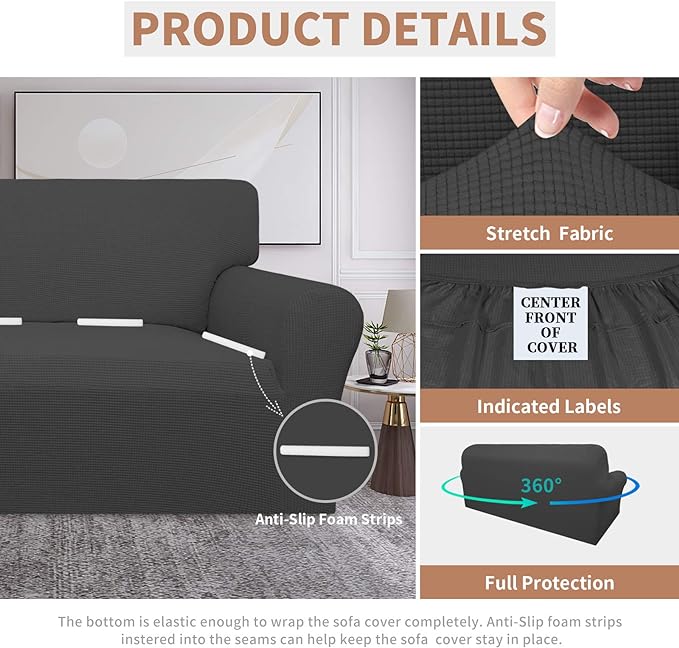 Easy-Going 100% Waterproof Couch Cover, Dual Waterproof Sofa Cover, Stretch Jacquard Sofa Slipcover, Leakproof Furniture Protector for Kids, Pets, Dog and Cat (Oversized Sofa, Dark Gray)