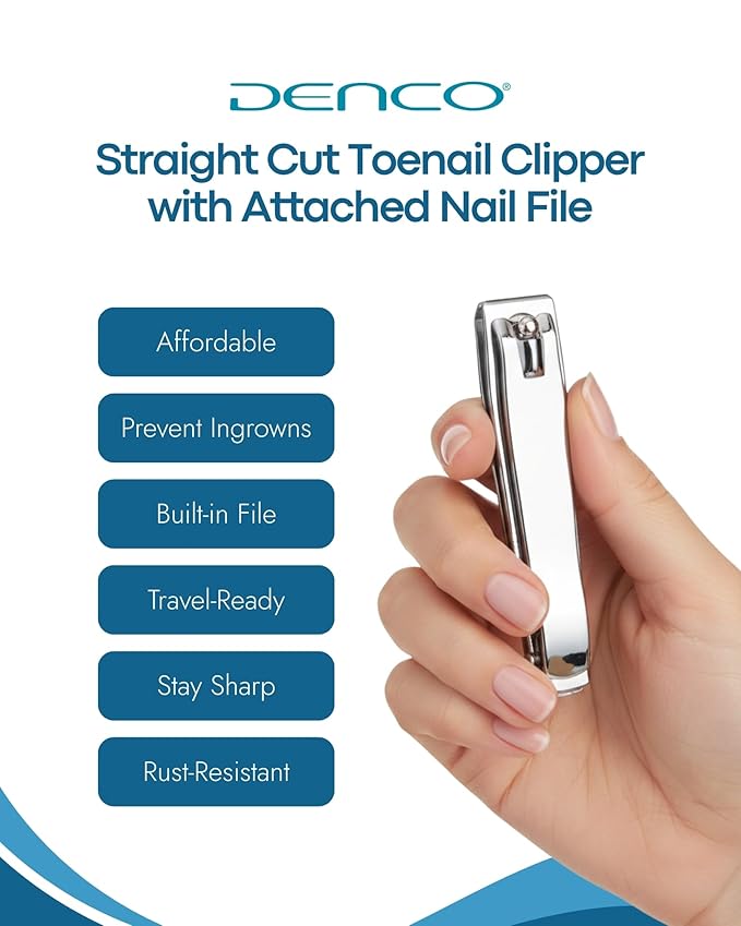 Denco Straight Cut Toenail Clipper Ã¢ÂÂ Precision Straight Edge Cutter for Thick & Regular Nails, Tool for Ingrown Toenails Ã¢ÂÂ Heavy Duty Stainless Steel Nail Clippers with Built-In File