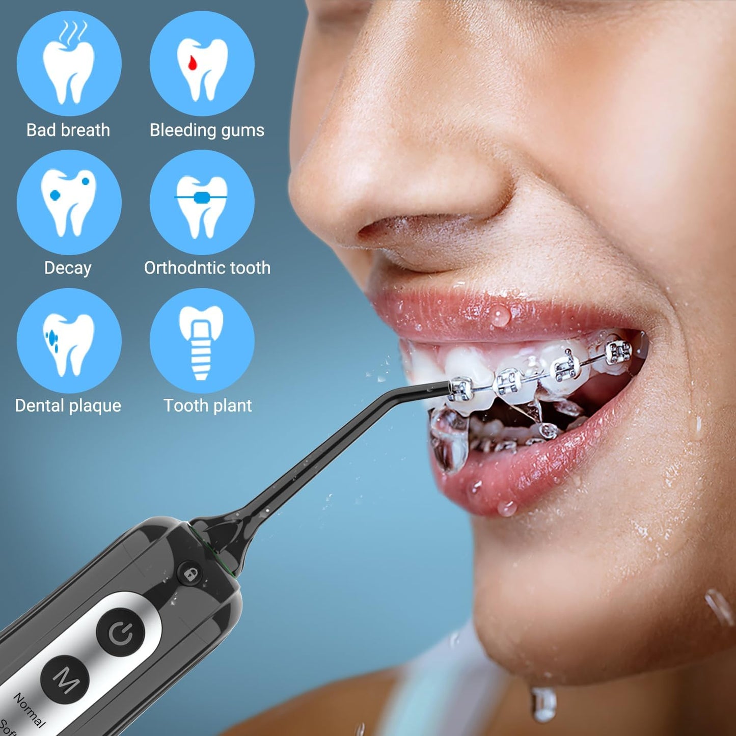 Cordless Water Dental Flosser Teeth Cleaner, INSMART Professional 300ML Tank DIY Mode Rechargeable Dental Oral Irrigator for Home and Travel, IPX7 Waterproof 6 Modes Irrigate Oral Care (Black)