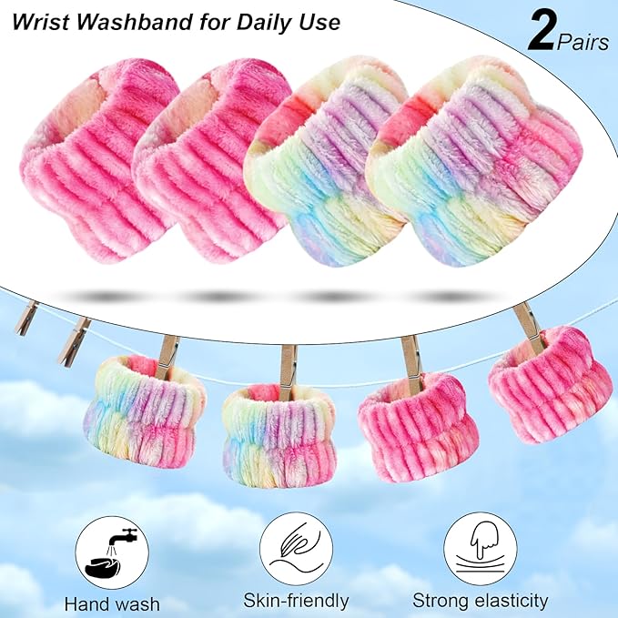 6PCS Spa Headband and Wristband Set for Face Washing, Soft Microfiber Skincare Hairband with Bow, Soft Absorbent Wrist Towels for Women Girls, For Makeup, Facial, Shower, Yoga