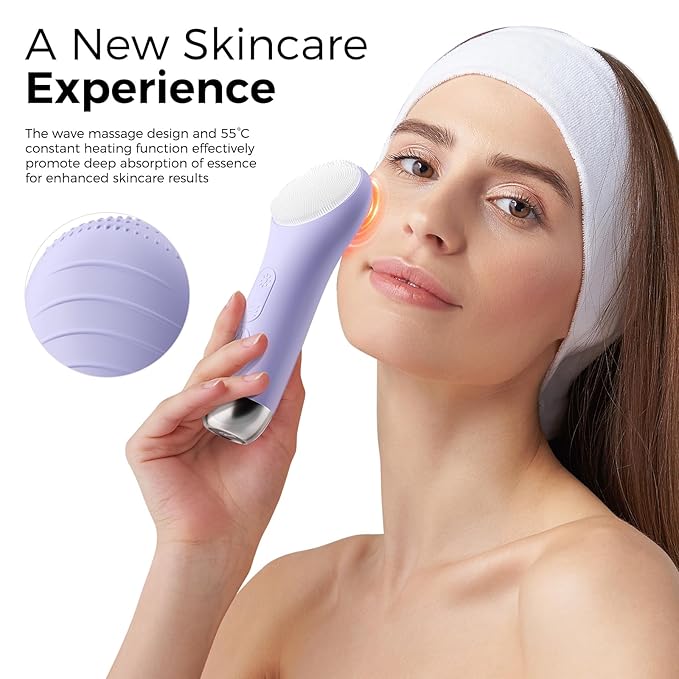 Face Scrubber Facial Cleansing Brush - Waterproof and Rechargeable Face Cleansing Brush with 4 LED Gentle Light, Cleansing, Exfoliating and Massaging, Electric Face Scrub Brush for Men & Women