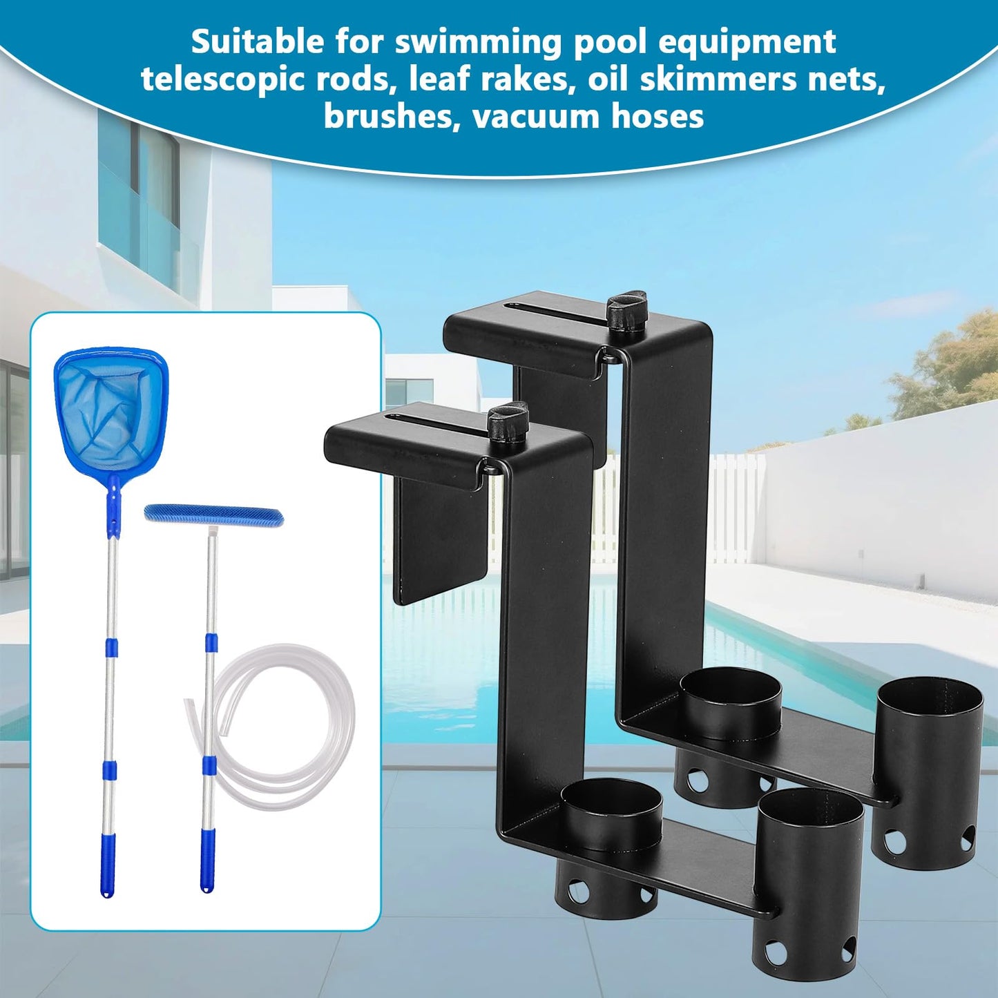 Lettry 2 Pcs Pool Fence Hooks, Pool Tool Organizer, for Hanging Pool Cleaning Accessories, Pool Pole, Brush, Leaf Skimmer Net, Vacuum Head