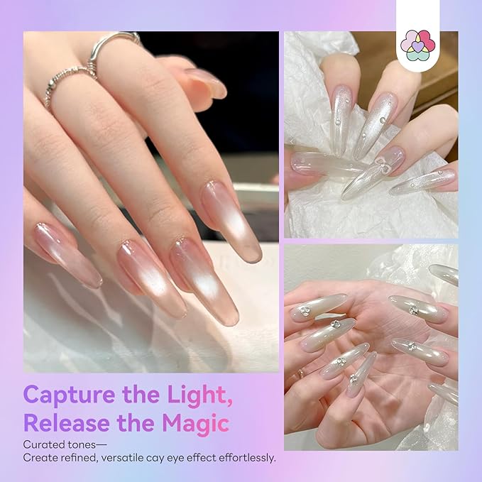SAVILAND Cat Eye Gel Nail Polish: 12 Colors Shimmer Glitter Cateye Gel Polish Art Delicate Magnetic Nail Polish Pen Quick Dry with Magnet Stick Smooth DIY Manicure Salon Velvet Nails 5ml