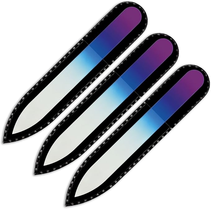 Mont Bleu Rainbow Crystal Nail File in Black Pouch - Small - Purse Size - Czech Tempered Glass - Handmade in Czech Republic - Premium Glass Nail File for Women