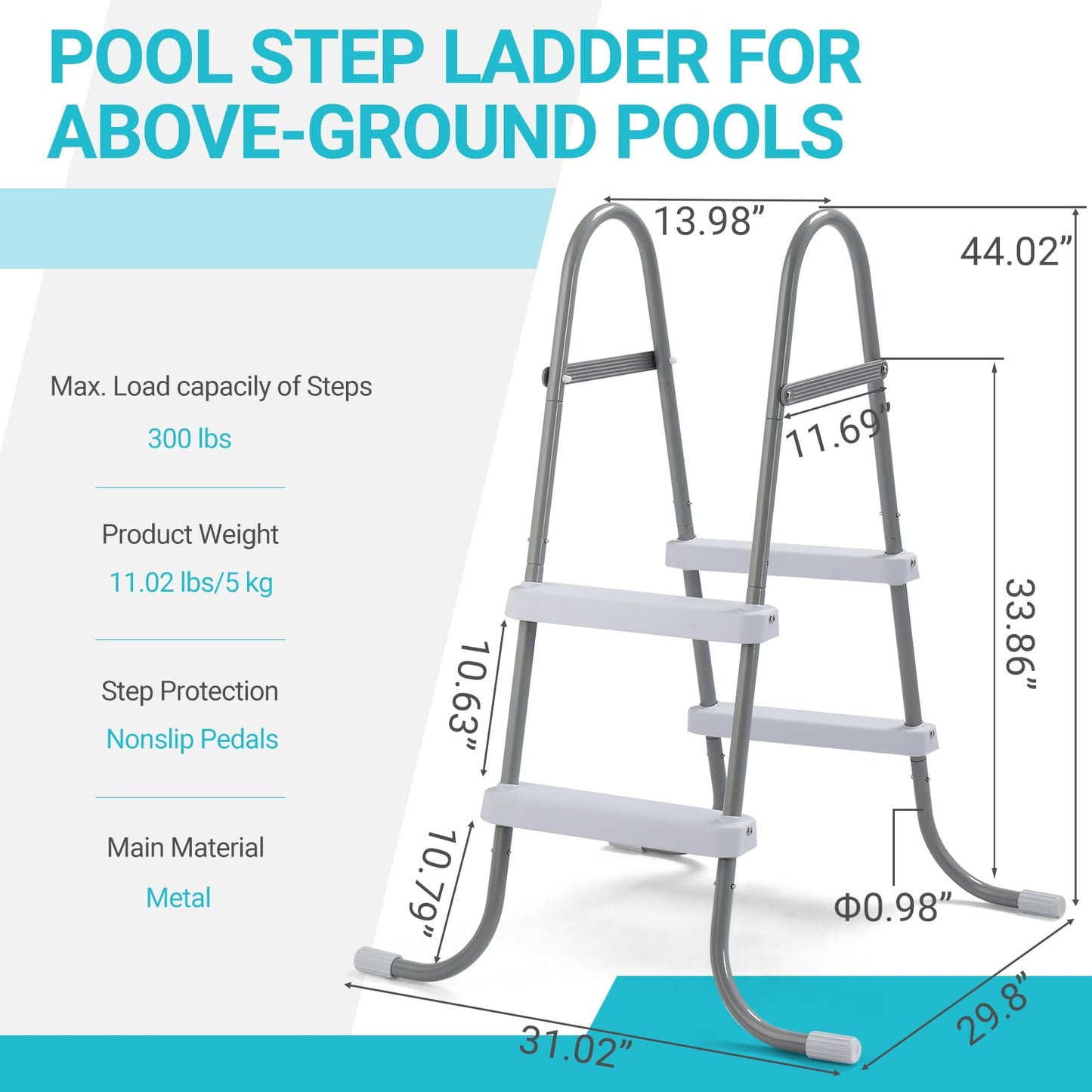Outvita Metal Frame Above Ground Swimming Pool Entry, 2 Step Exit Ladder for 33" High Wall Pools, 300 Pound Capacity