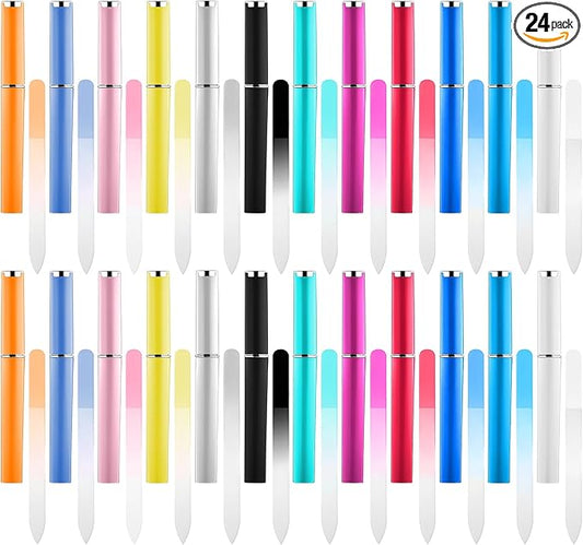 24 Pcs Crystal Glass Nail Files with Case Bulk Manicure for Women Mom Professional Glass Nail File Double Sided, Mothers Day (12 Colors)