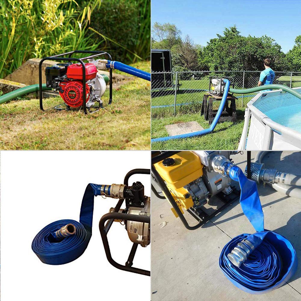 3" x 50' Blue PVC Backwash Hose for Swimming Pools, Heavy Duty Discharge Hose Reinforced Pool Drain Hose with Aluminum Camlock C and E Fittings