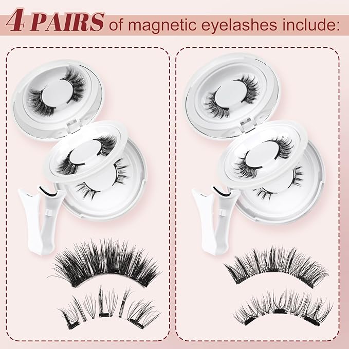 Higu clace Magnetic Eyelashes 4Pairs Magnetic Eyelashes with Applicator Soft Magnetic Lashes Natural Look Wispy Magnet Lashes Without Eyeliner Easy to Wear and Remove(DJCX-B06Ã¯Â¼Â