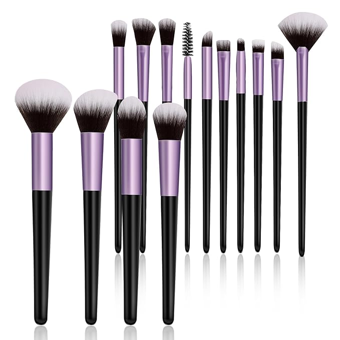 Makeup Brush Set, Premium Synthetic 14 Pcs Makeup Brushes, Travel Makeup Brush Set for Foundation, Concealer, Blush and Eyeshadow Brush(Purple)