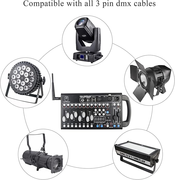 Wireless Dmx Controller 192 Channel Dmx Light Controller for Dj Lights, Dmx Controllers with Midi Portable Dmx 512 Controller, Dmx512 Lighting Controller Dmx Control Board for Stage Lights Dmx Console