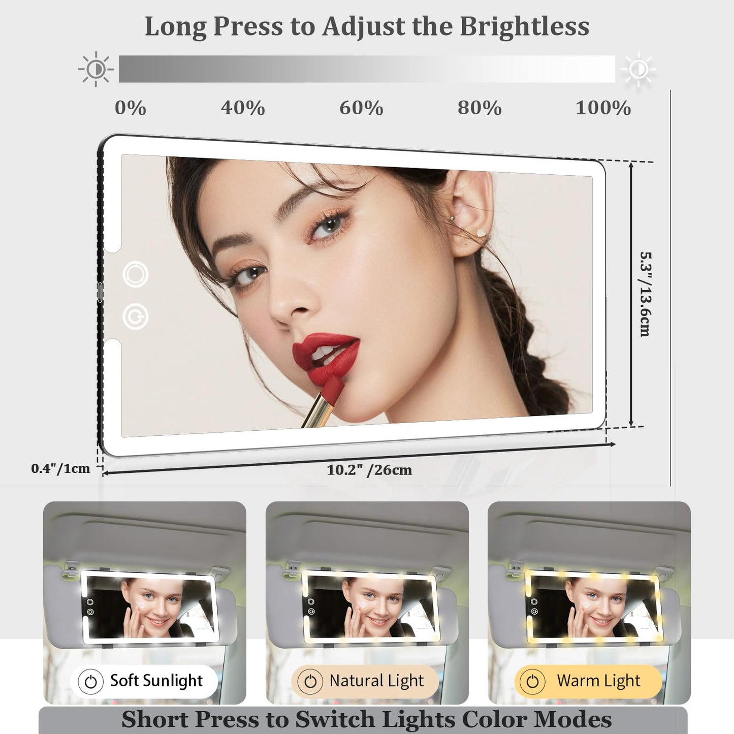 Led Sun Visor Vanity Mirror, Upgraded Large Car Mirrors with Lights, Dimmable Light up Vanity Makeup Mirror for Car,Rechargeable Universal Rear View Visor Mirrors