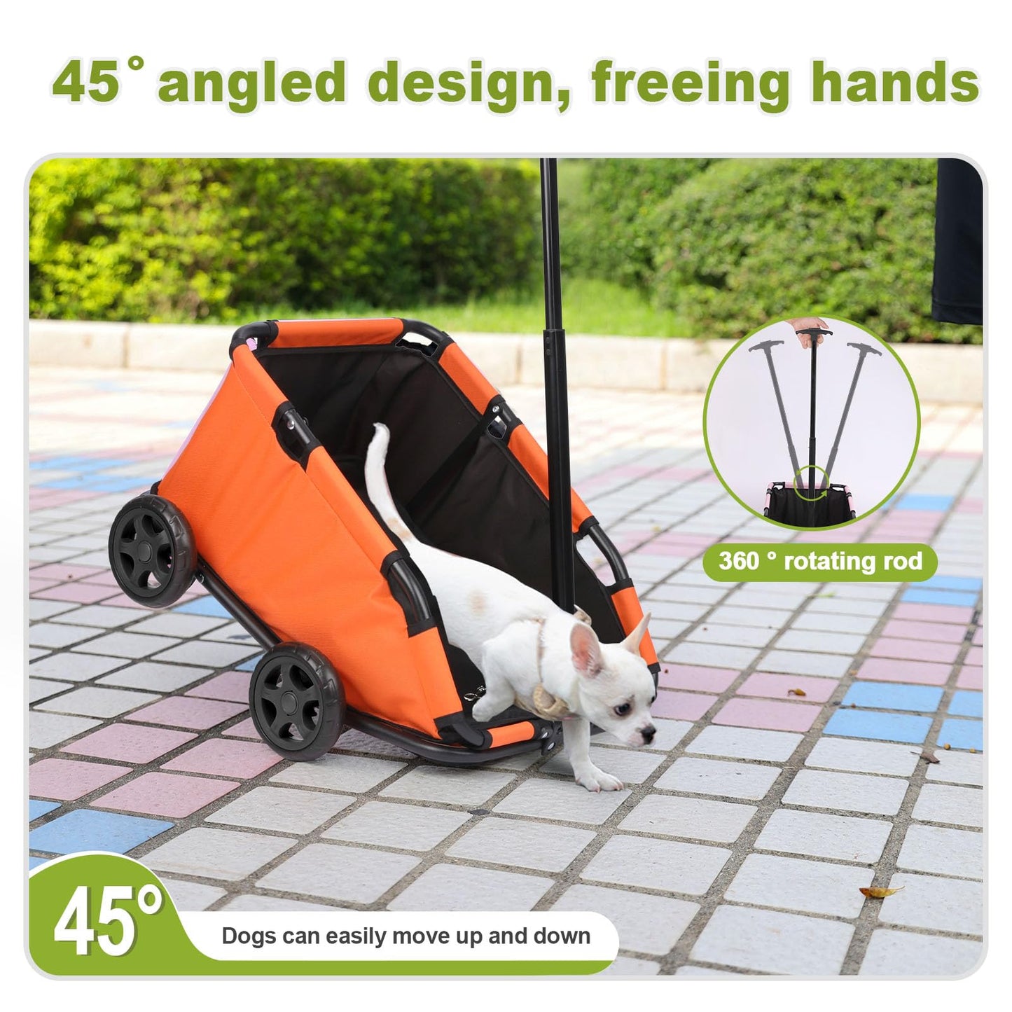 Foldable Pet Wagon with Handle, Pink and Black, Rolling Dog Stroller Cart (Orange)