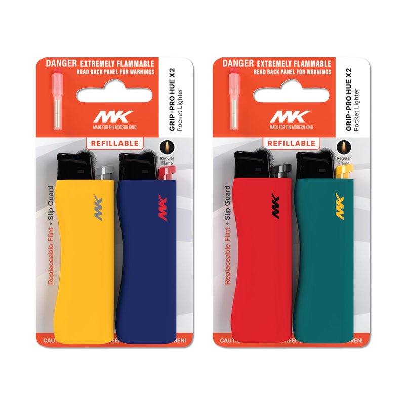 MK Lighter 9G Flint Strike Refillable Lighters with 2 Replace Flints, Ideal to use as Candle, BBQ Lighters, Butane Lighter, Classic Pocket Lighter，Assorted Colors (Hue-4PC)