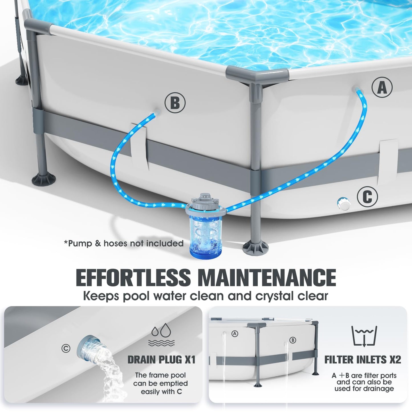WaveHaven Above Ground Pool,10ft x 30in Frame Deep Swimming Pool,Round Family Pool,Large Above Ground Pool Easy Set,1200 Gallon Pool,Outdoor Backyard Pool for Kids,Adults-Grey,Pump Not Included