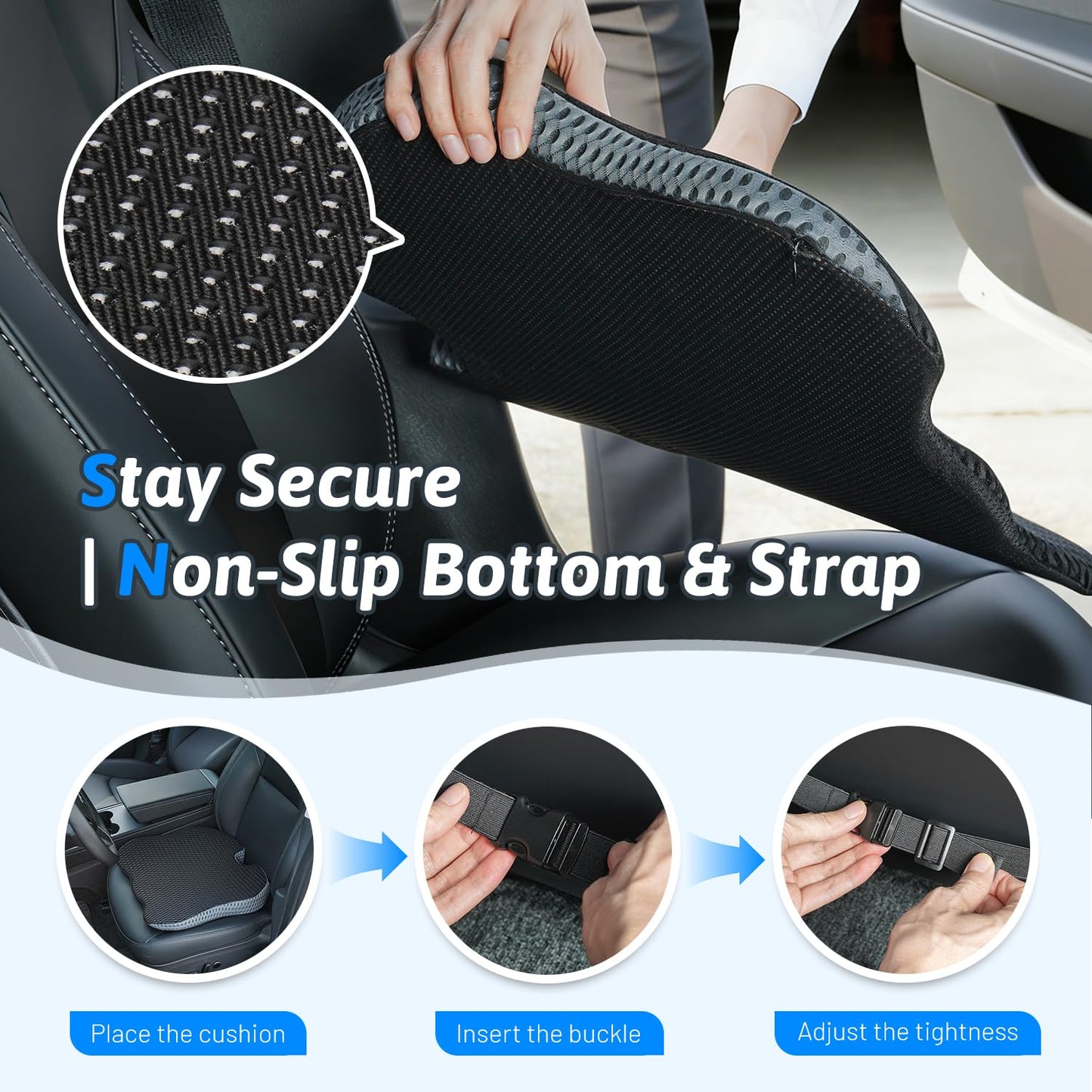 Wedge Car Seat Cushion for Better Visibility & Sciatica Pain Relief - High Density Memory Foam, Non-Slip Ergonomic Car Seat Cushion for Driving, Universal Fit for Car, SUV,Truck & Tractor