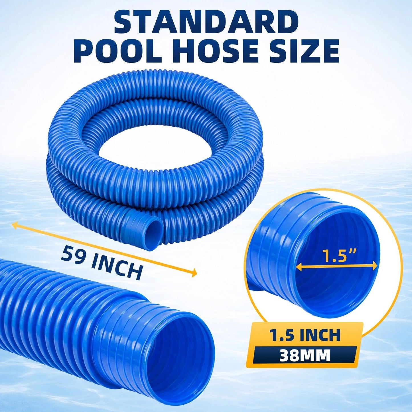 Btanadi 1.5" x 59" Above Ground Pool Hoses Heavy Duty, Replacement Hose Leak-Proof for Filter Pumps & Salt Systems, Pool Hoses for Above Ground Pools with 8 Metal Clamps（Blue, 4Pcs)