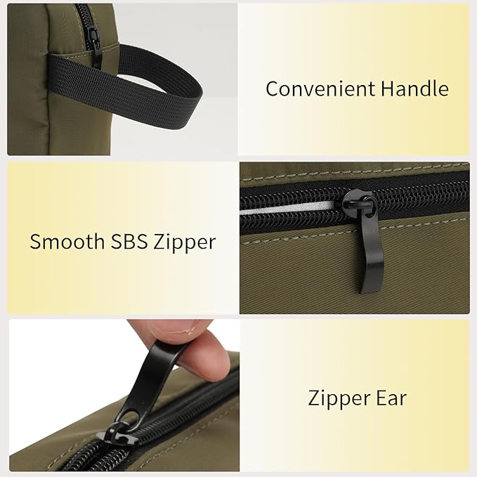 Travel Hanging Toiletry Bag with Carry Handle - Water-Resistant Small Cosmetic Organizer for Men & Women, Makeup, Shaving Kit, Gym & Travel Essentials (Olive Green)