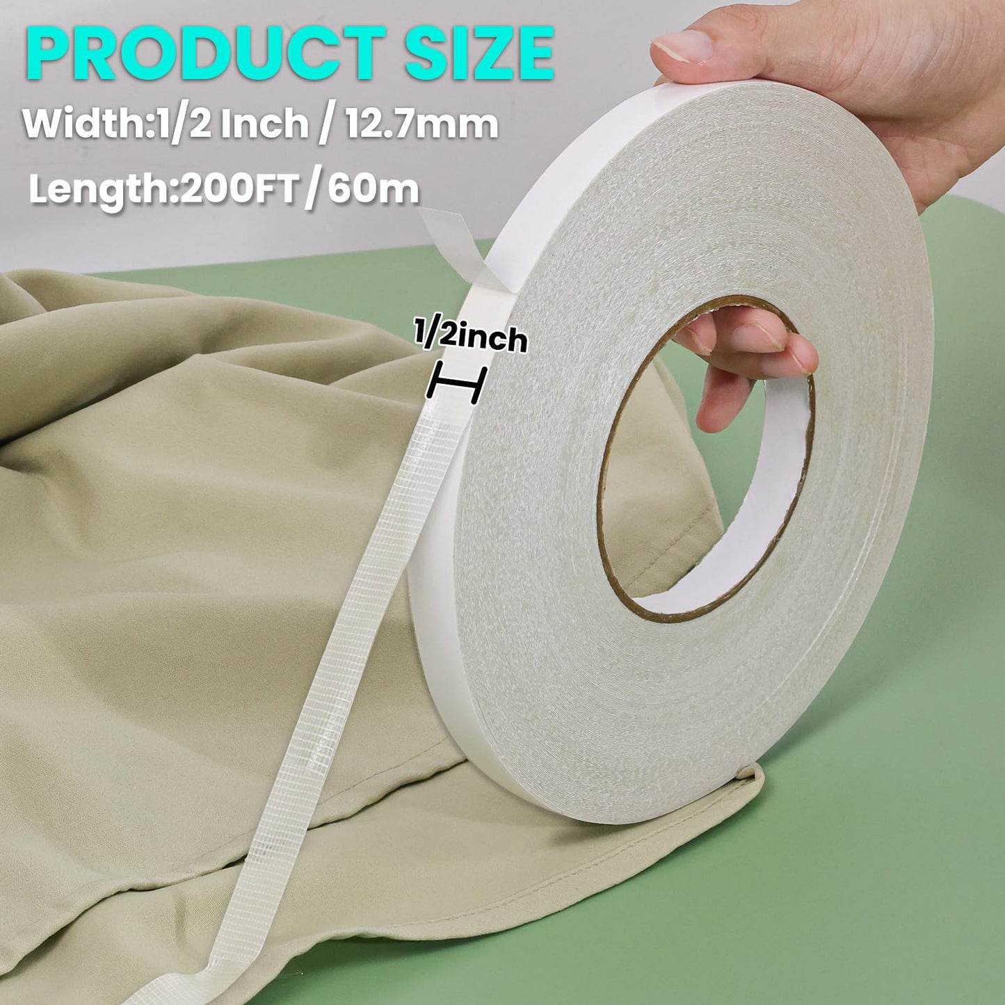 Birllaid White No Sew Hemming Tape Double Sided,Sticky Strong Adhesive Cloth Leather Tape Press-on Tape, No Ironing, Gluing, Alterations and Hemming,Easy to Remove 1/2 Inch x 200 Feet