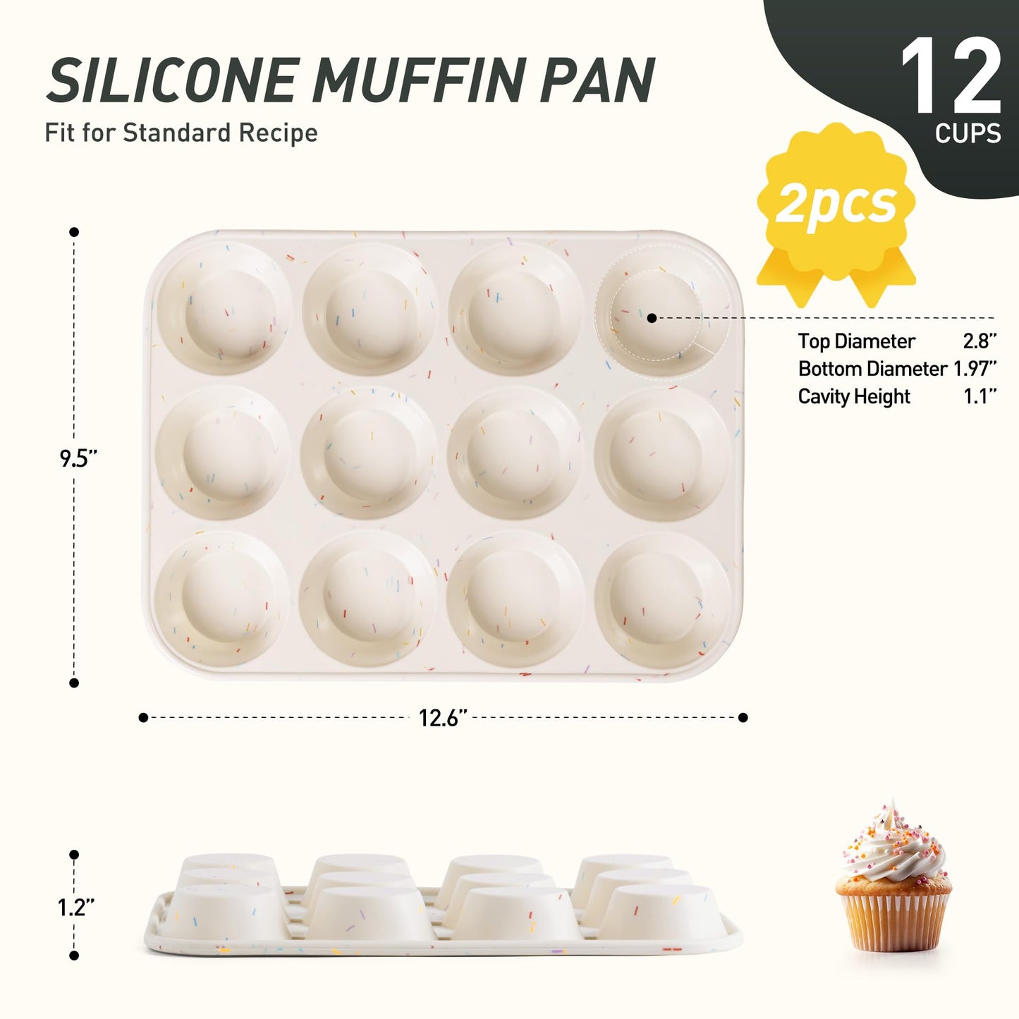 2 Pack 12 Cups Silicone Muffin Pan with Metal Reinforced Frame Regular Size Silicone Molds Cupcake Cake Baking Pans Cookie Baking Chocoflan Cupcake Mold Nonstick Muffin Tin Home Baking Supplies