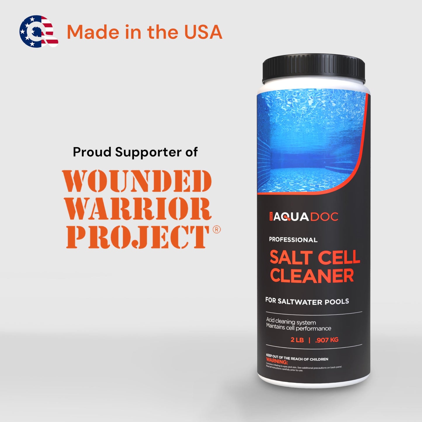 Salt Cell Cleaner for Saltwater Pools - Pool Salt Cell Cleaner Solution to Help Reduce Buildup and Support Generator Function - AquaDoc Pool Care Made in USA - 2lb