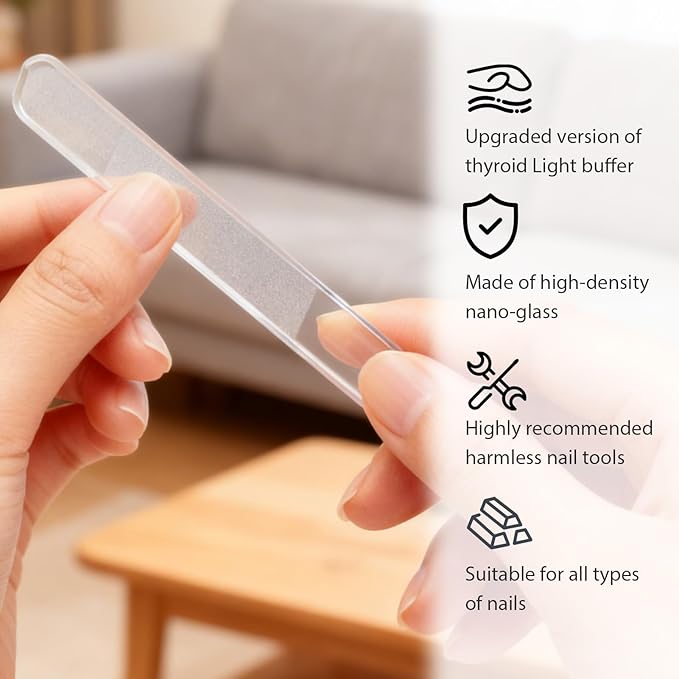 3 Pcs Glass Nail File Set, Crystal Fingernail Buffer and Polisher for Natural Nails Professional Manicure Care Tools Kit, for Home Salon Daily Use by Women Men and Adults