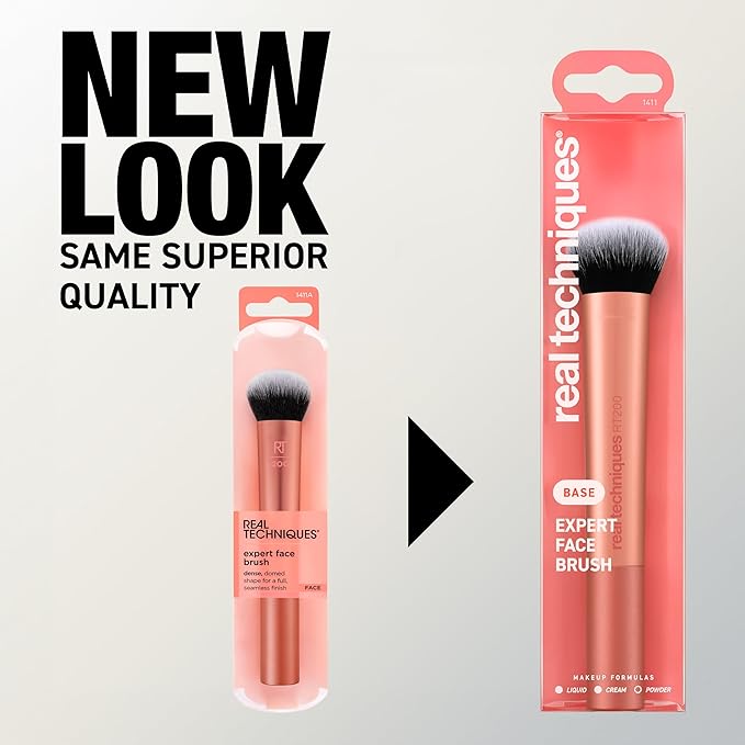 Real Techniques Expert Face Professional Foundation Makeup Brush for Even Streak Free Application, Dense Bristles For Buffing, Orange, 1 Count