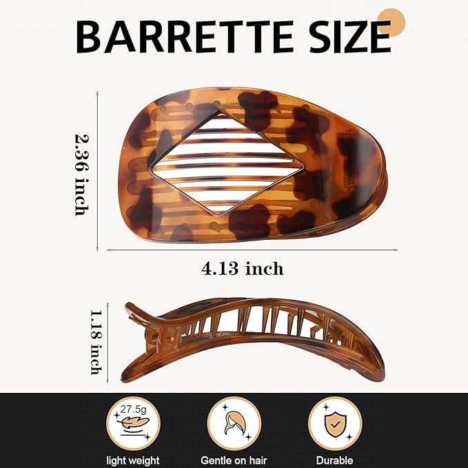 5 PCS Flat Hair Clips, No Crease Flat Claw Clips for Women, Large Strong Hold Barrettes for Thick Thin Hair, French Duckbill Styling Accessories(Tortoise)