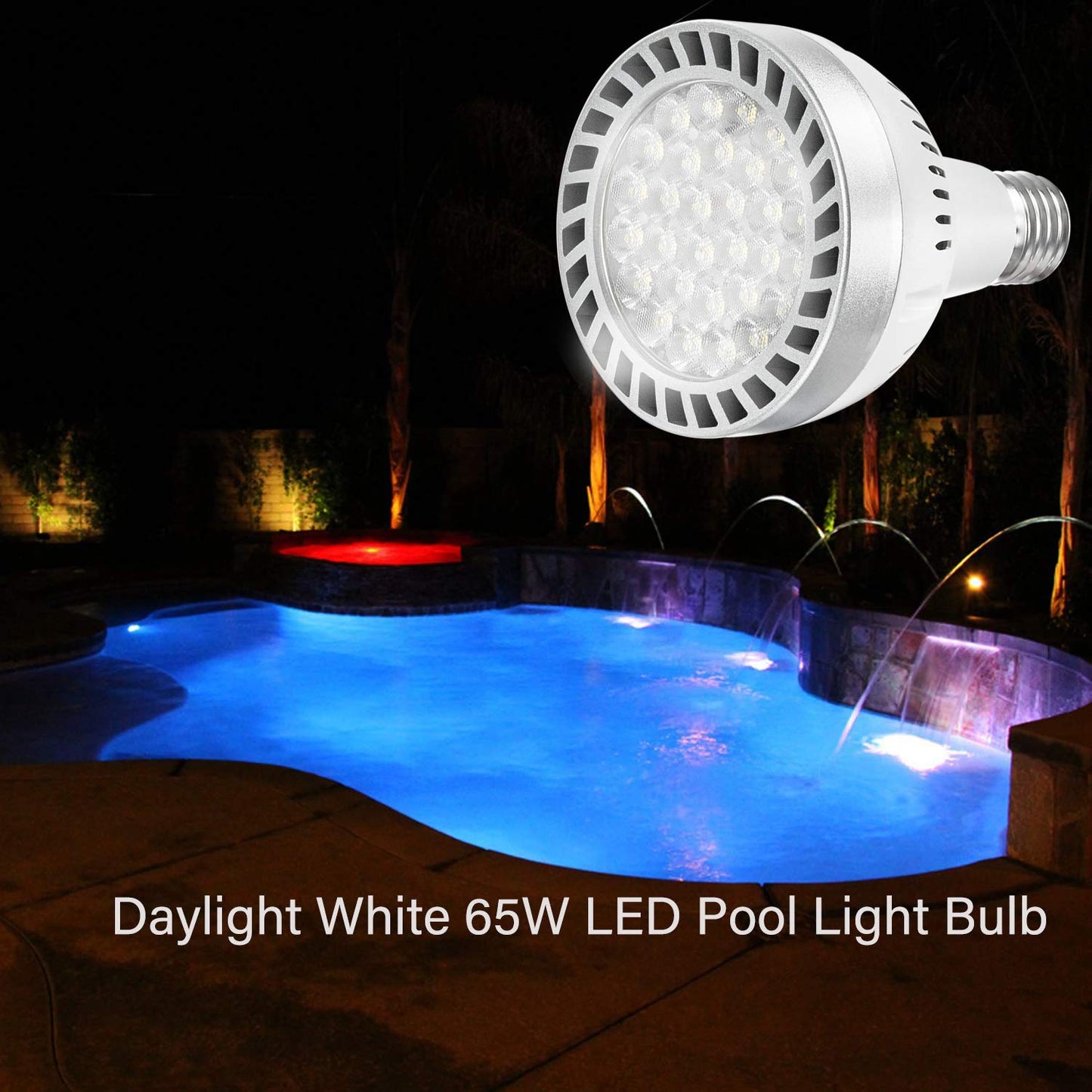 Broadroad Bright Led Pool Light Bulb,120V 65W with 6000LM E27/E26 Base Pool Light Bulb Daylight White 6000K Swimming Pool Replacement for Most Pentair Hayward Light Fixtures (120V 65W)