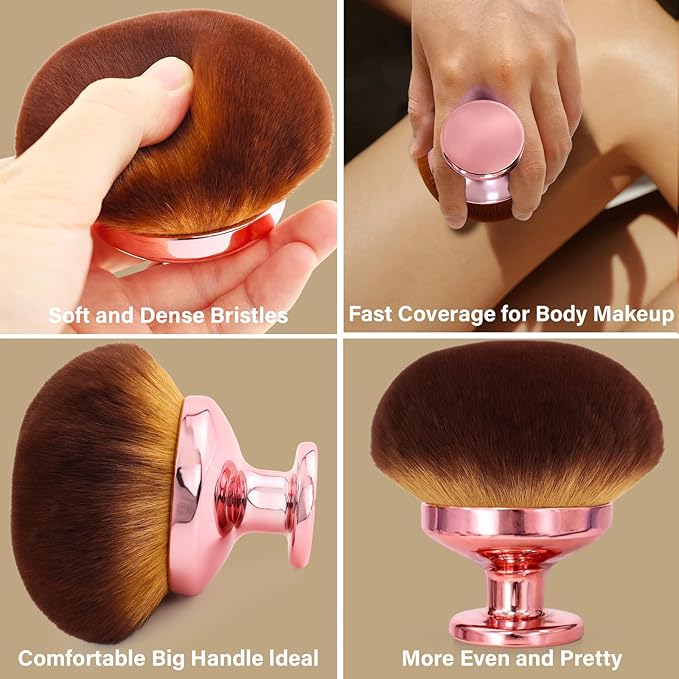 Extra Large Body Makeup Brush For Self Tanner, Leg Makeup &Bronzer Blend,3.6inch Wide-headed Kabuki Brush Provides More Even&Pretty Application, Oval Face&Back Makeup Brush, Wet&Dry Use-Pink Rose Gold