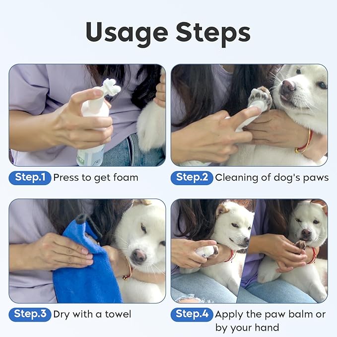 Dog Paw Care Kit - Protector for Pet Foot Washer Care（1 Pack Cleaner, 1 Pack Balm, 1 Towel and 1 Bundle Pocket