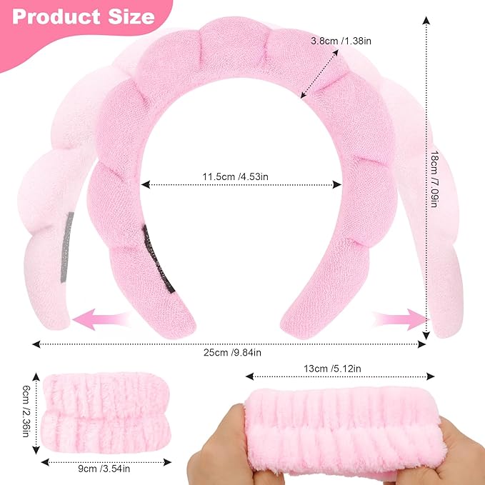 6Pcs Spa Set, Terry Cloth Headbands & Wrist Washbands for Face Washing