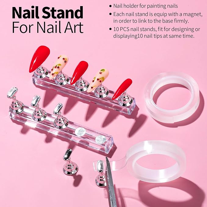 FANDAMEI Nail Art Brushes, Nail Brush Set With Nail Stand, Nail Holder For Painting Nails, Nail Art Tools, Nail Design Tools, 11PCS Nail Brushes For Nail Art, 5PCS Nail Dotting Tool, Nail Art Palette