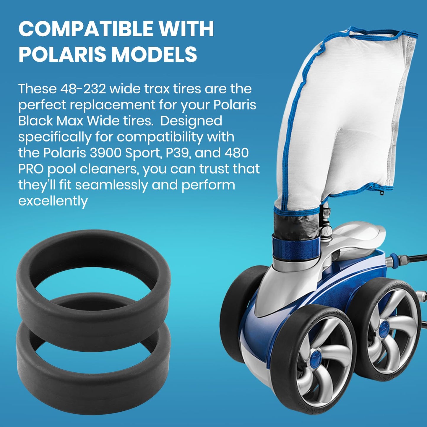(3-Pack) Calvana Pool Cleaner Tires, 48-232 Replacement Compatible with Zodiac Polaris Black Max, 3900 Sport, 480, and P39 Pool Cleaners, Superior Traction & Durability