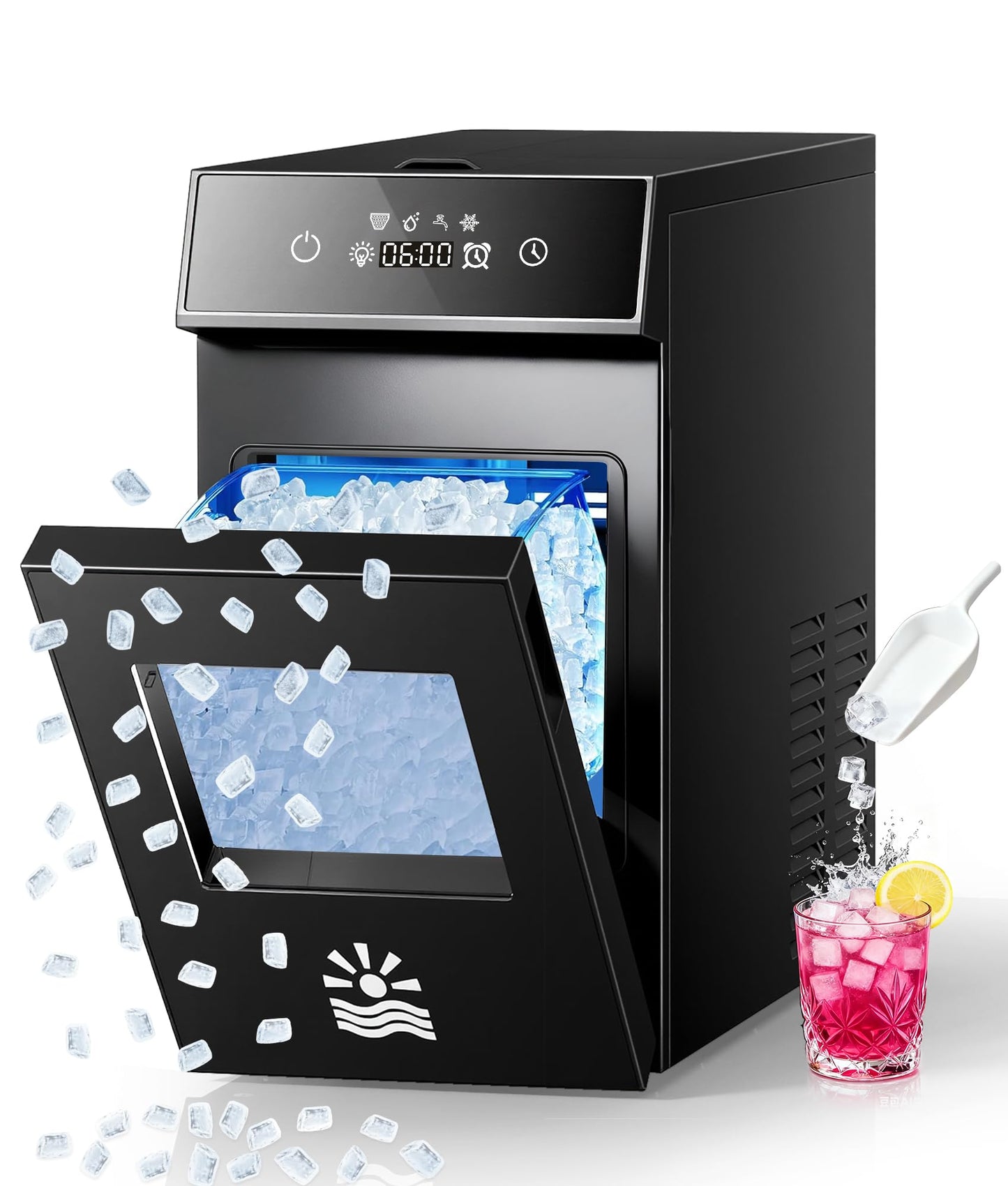 Oylus Nugget Ice Maker Countertop, Smart Pebble Ice maker with LCD Panel, 4min Making, 26lbs/24H Crushed Chewable Ice, Pellet ice maker with Timer Status Alert, Self-Cleaning, Chewy Ice for Home Party