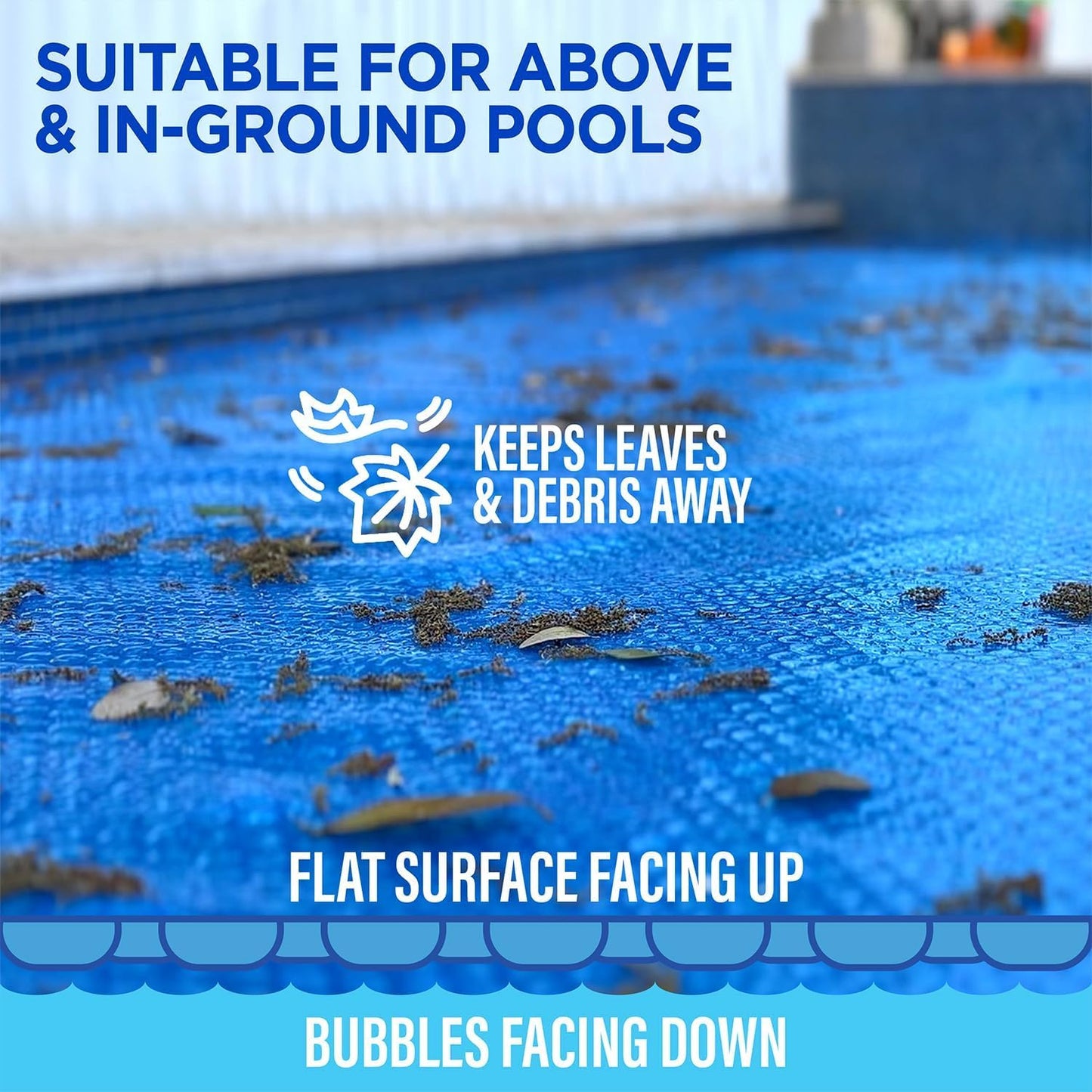 Shop Square 12 x 24 Foot Rectangle Solar Pool Cover for Inground and Above Ground Pools, 16 Mil - Premium Heavy Duty Solar Blanket for Above Ground Pool, Blue - Made in USA