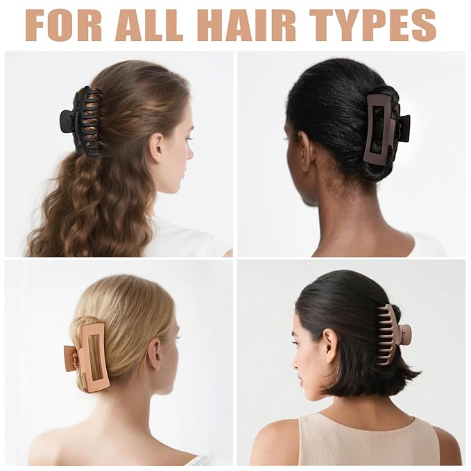 TOCESS 8 Pack Neutral Big Hair Claw Clips for Women Large Claw Clip for Thin Thick Curly Hair 90's Strong Hold 4.33 Inch Nonslip Matte Hair Clips