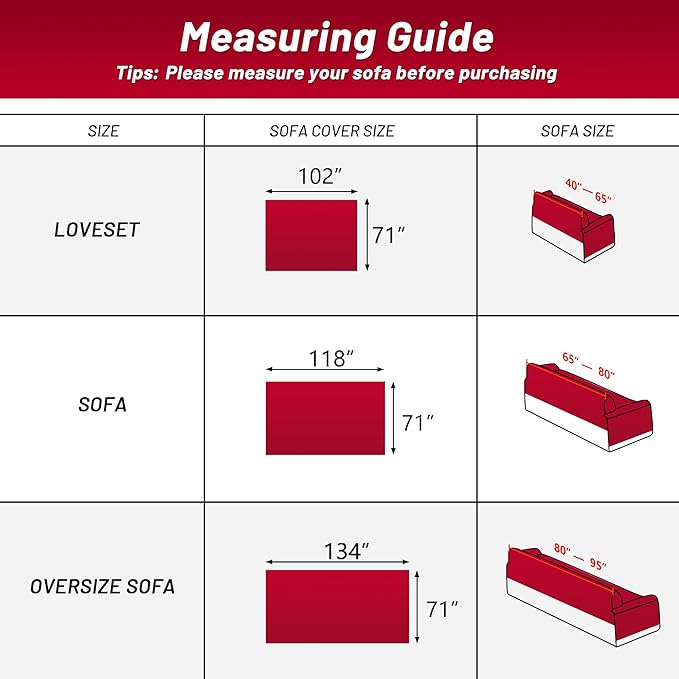 MYSKY HOME Couch Covers Couch Cover for Dogs Washable Couch Covers for Sectional Sofa Sofa Covers for 3 Cushion Couch Sofa Cover for Living Room Furniture Protector for Pets, Kids, 71"x134", Red