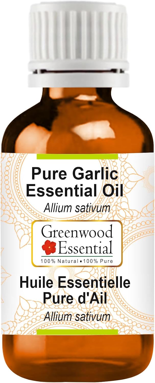 Greenwood Essential Garlic Essential Oil (Allium sativum) Pure | Non-Sticky | Non-Greasy | Lightweight | Men & Women | All Skin Types | Steam Distilled 50ml (1.69 oz)