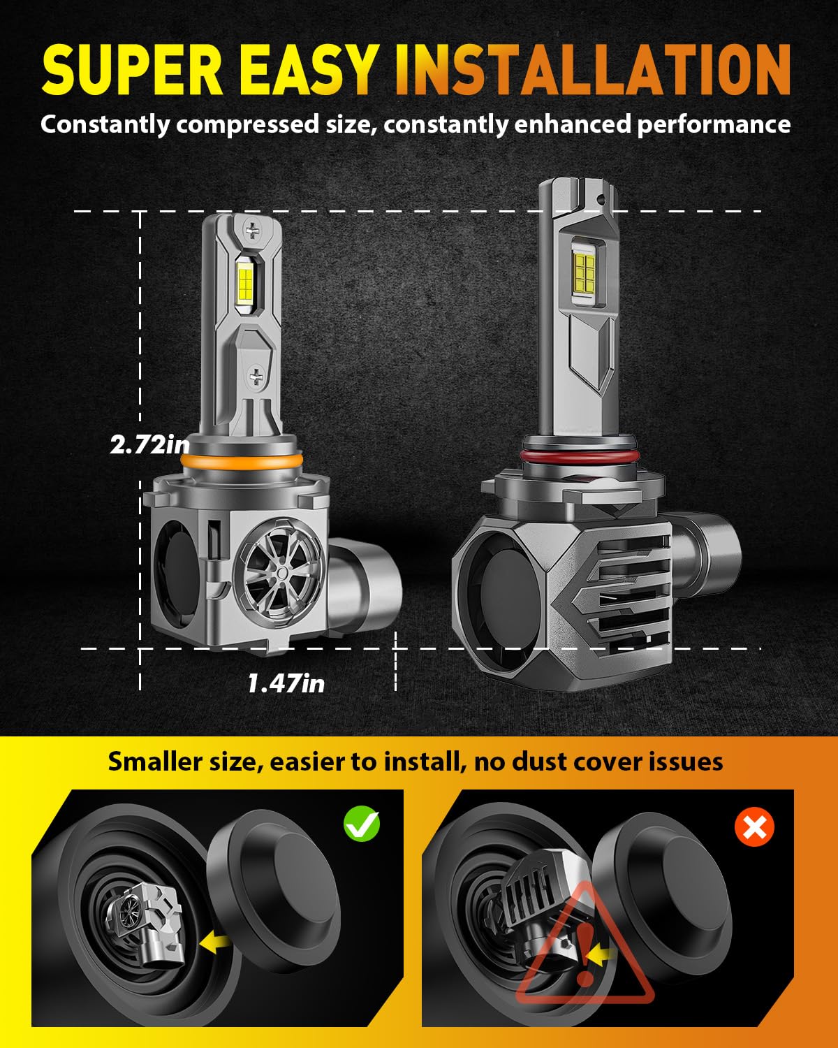 Termitor Brightest 9006/HB4 Bulbs, 80,000LM 15X Brighter 6500K Cool White, 1:1 Halogen Size Plug and Play, CANbus Ready, 85000Hrs Lifespan with Cooling Fan, IP68 Waterproof, Plug and Play, Pack of 2
