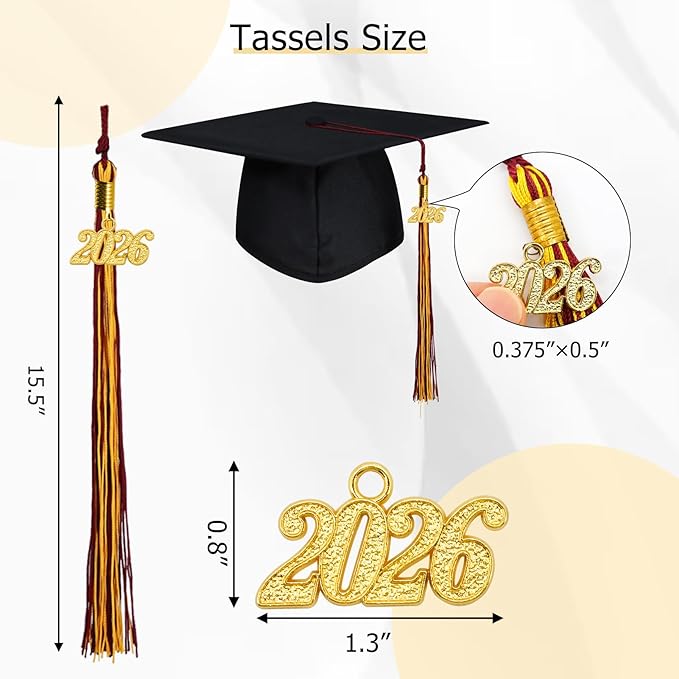 GraduationMall Single&Multiple Color Graduation Tassel with 2026 Year Charm 9"