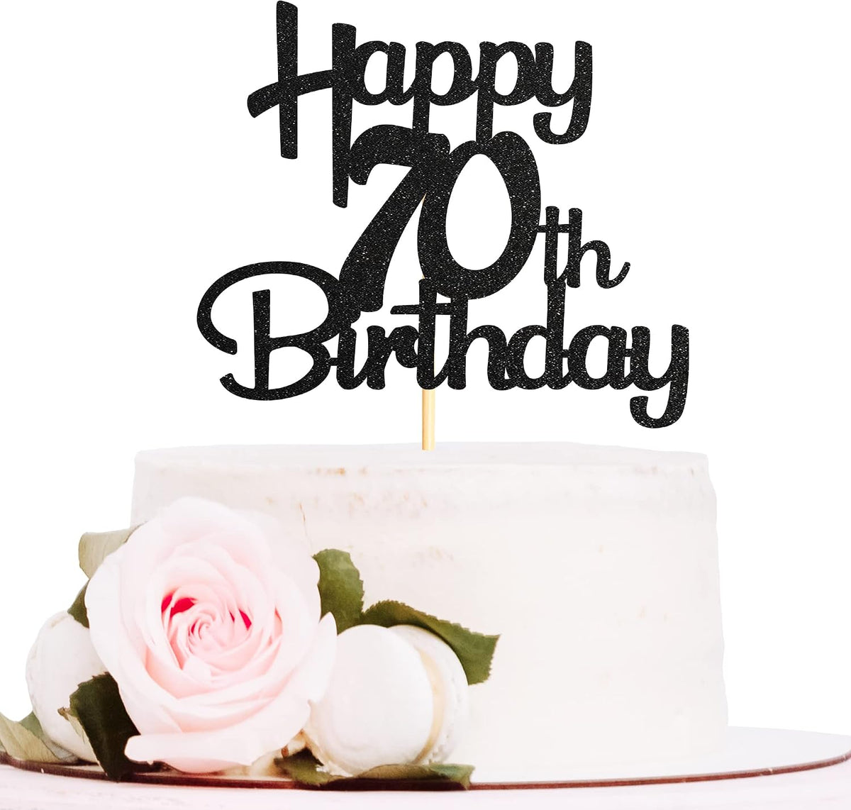 Sotpot Happy 70th Birthday Cake Topper Black Glitter 70th Cake Toppers 70 Birthday Cake Decorations for Cheers to 70 Fabulous Birthday Party Supplies - 1 Pack