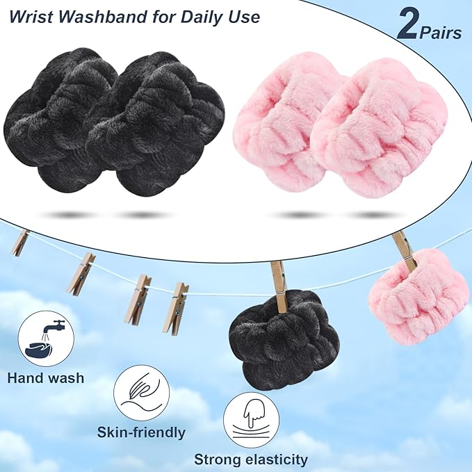 4 Pcs Wrist Bands for Washing Face, Microfiber Wrist Towels for Washing Face, Spa Wristbands for Washing Face, Face Wash Wristbands, Arm Bands for Washing Face for Woman and Children