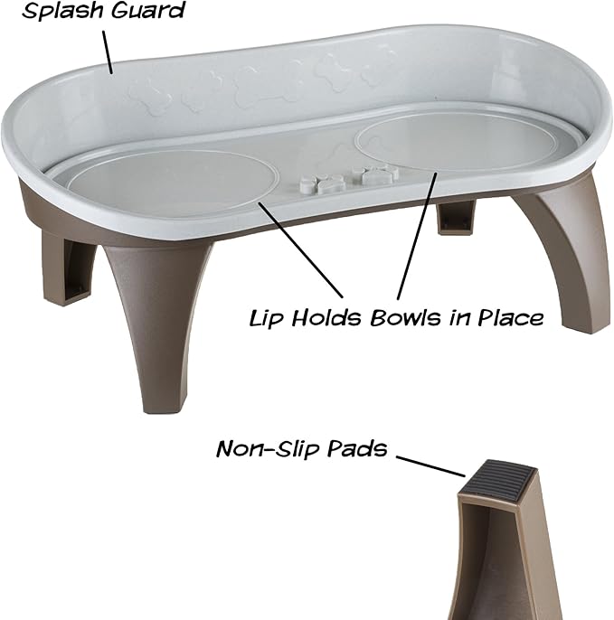 Elevated Pet Feeding Tray with Splash Guard & Non-Skid Feet, Raised Dog Bowl Stand 21″ x 11″ x 8.5″ with Two Stainless Steel Bowls for Food & Water, Comfortable Mealtime for Dogs & Cats by PETMAKER