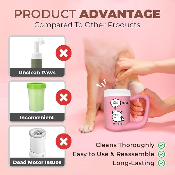 Semi-Automatic Paw Cleaner for Small Medium Dog Breeds, Premium Quality Silicone, Muddy Paw Washer, Essential Necessity (Pink, Medium)