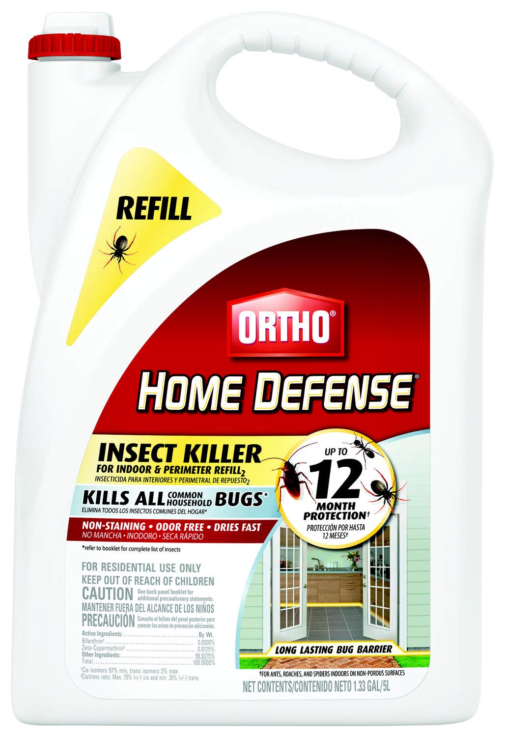 Ortho Home Defense Insect Killer for Indoor and Perimeter Refill2 - Ready-To-Use Bug Spray Refill, Kills Ants, Roaches, and Spiders, 1.33 gal.