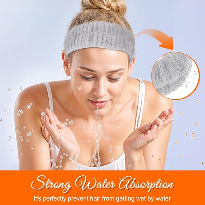 2Pcs Spa Headband, Head Bands Mens Hair Band Makeup Headband for Washing Face Absorbent Elastic Skin Care Headband Wrap for Women Yoga Sports Shower Exercise
