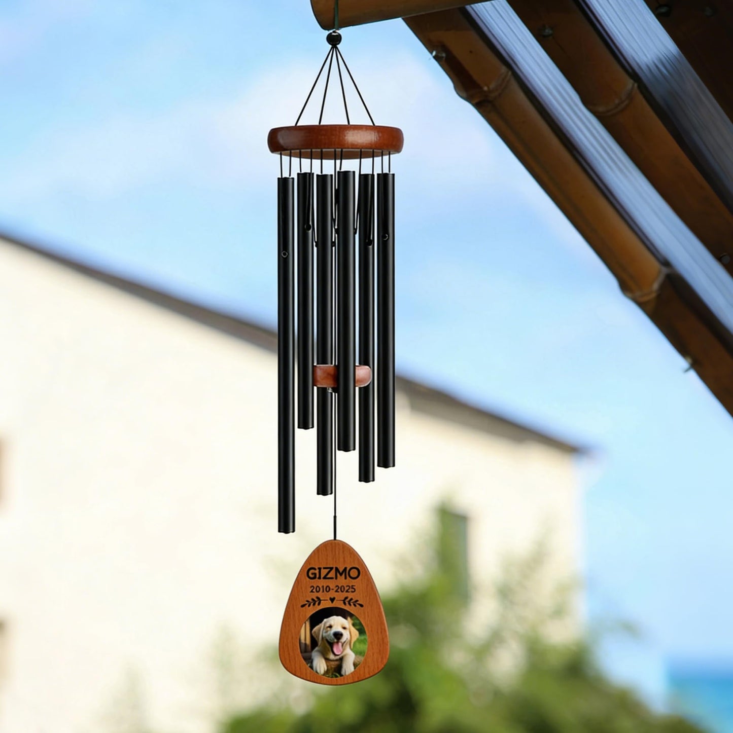 Personalized Pet Memorial Wind Chimes with Photo Pet Memorial Gifts for Dogs Pet Bereavement Gifts Custom 25.5 Inch Wind Chimes for Garden Patio for Loss of Dog Cat Puppy (Black, Design 4)