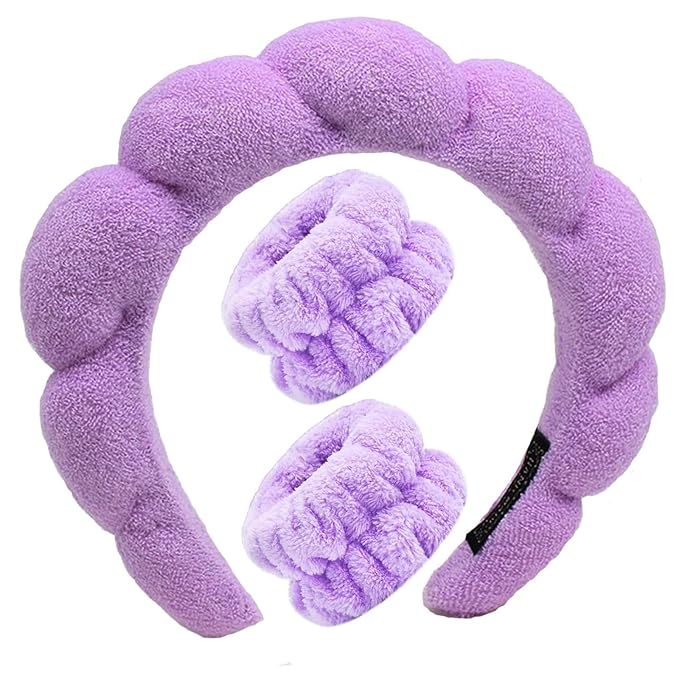 Spa Headbands for Washing Face Soft Puffy Bubble Headbands Wristband for Women Girls Makeup Skin Care Facial Beauty Shower Towel Hairband
