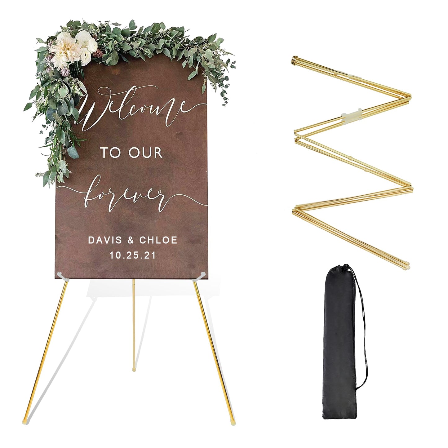 DANMO Easel Stand for Wedding Sign Poster 63'' Instant Display Floor Adjustable Metal Art Easel Gold