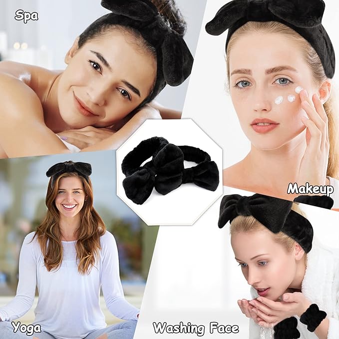 Casoty 6 Pcs Black Microfiber Hairband Set Soft Coral Fleece Material, Good Elasticity, Wide Application for Makeup Headband, Yoga, Reading, Work, Halloween Costume, Pajama Parties